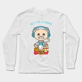 Yes i am a gamer, cute cat playing Long Sleeve T-Shirt